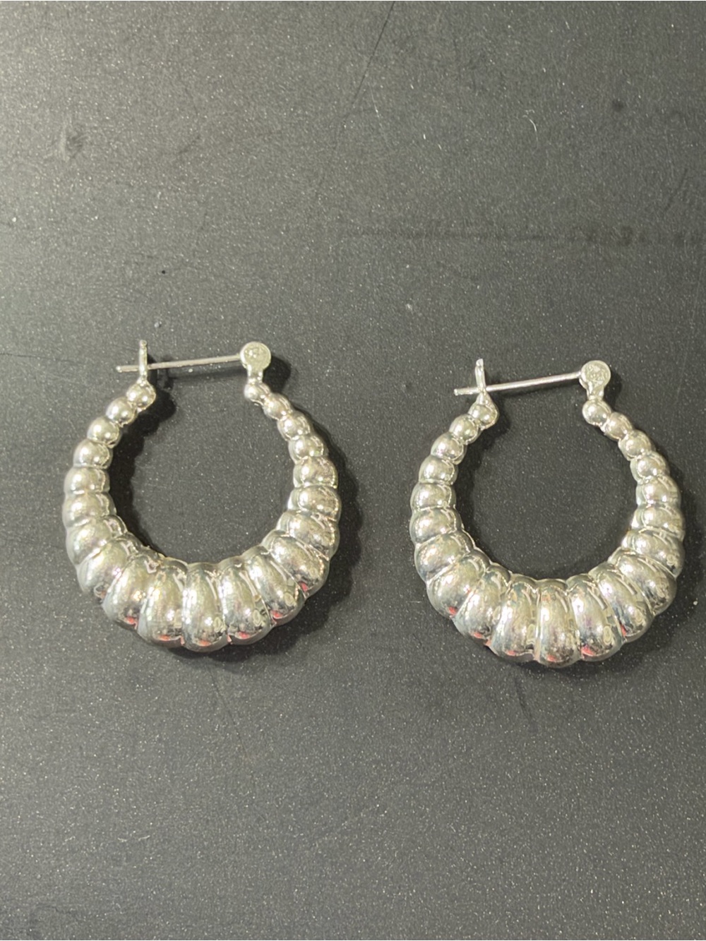 Silver Textured Hoop Earrings - Classic Women Jewelry
